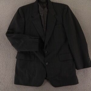 VTG Hopsack Jacket M Gray Wide Pinstripe Polyester Wool Blazer Sport Coat 42R